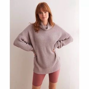 Aerie oversized chenille turtleneck sweater pebble